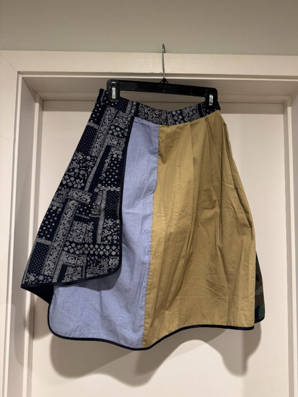 Never worn vintage Harvey Faircloth camo, kkaki, navy patchwork asymmetric skirt